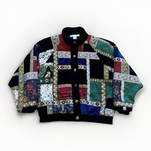 Vintage Preston York Bomber Jacket Women's S Velour Patchwork 80s 90s Baroque‎